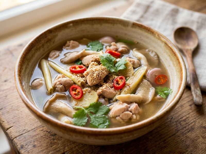 Tom Saap Gai | Spicy Isan Chicken Soup with Toasted Rice Powder