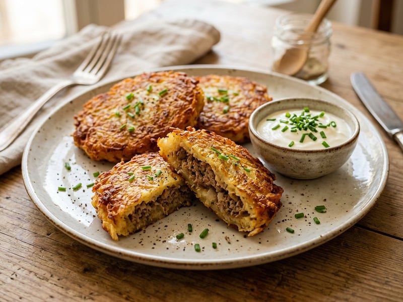 Waldviertler Stuffed Potato Pancakes with Minced Meat | Crispy outside & juicy inside