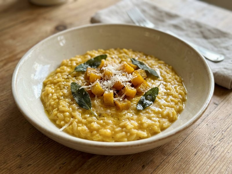 Gelbe-Rüben-Risotto mit knusprigem Salbei