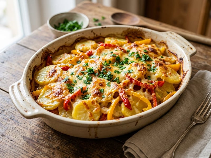 Burgenländischer Erdäpfel-Paprika-Auflauf | Aus dem Backrohr