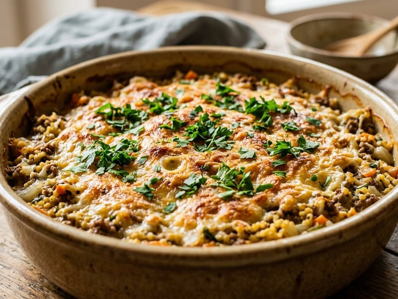 Styrian Häfenbrein | Savory Millet Casserole with Minced Meat