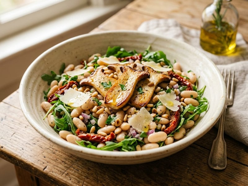 Toskanischer Bohnensalat mit Backrohr-Kräuterseitlingen