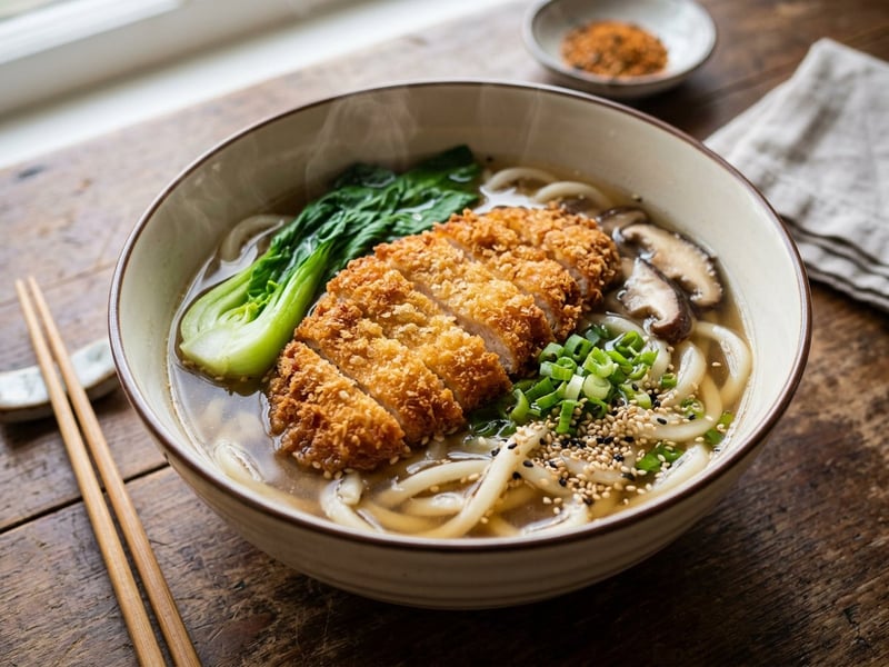Chicken Katsu Udon | Knuspriges Hendl auf Udon-Nudelsuppe