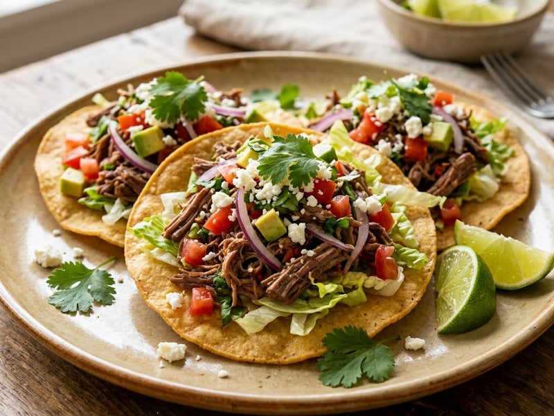 Mexikanischer Salpicón de Res | Zarter Rindfleischsalat auf Tortillas