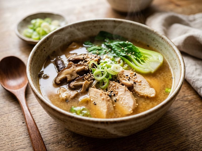 Japanische Miso-Hendlsuppe | Wärmend mit Shiitake & Pak Choi