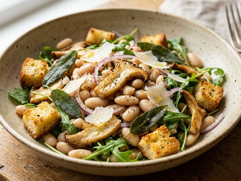 Tuscan Bean Salad with Sautéed Oyster Mushrooms & Crispy Sage