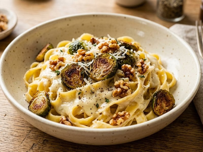Tagliatelle mit gerösteten Kohlsprossen & Gorgonzola-Sauce