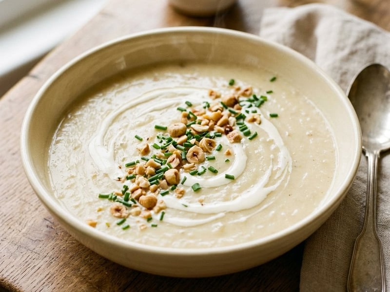 Französische Soupe Soubise mit Haselnüssen
