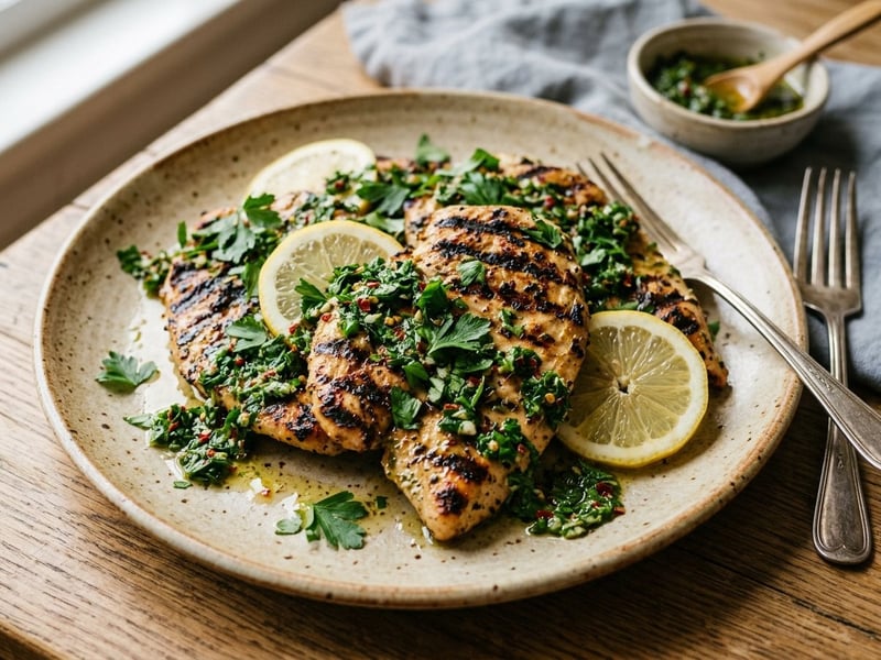 BBQ-Hendl-Paillard vom Rost | Mit Kräuter-Chimichurri
