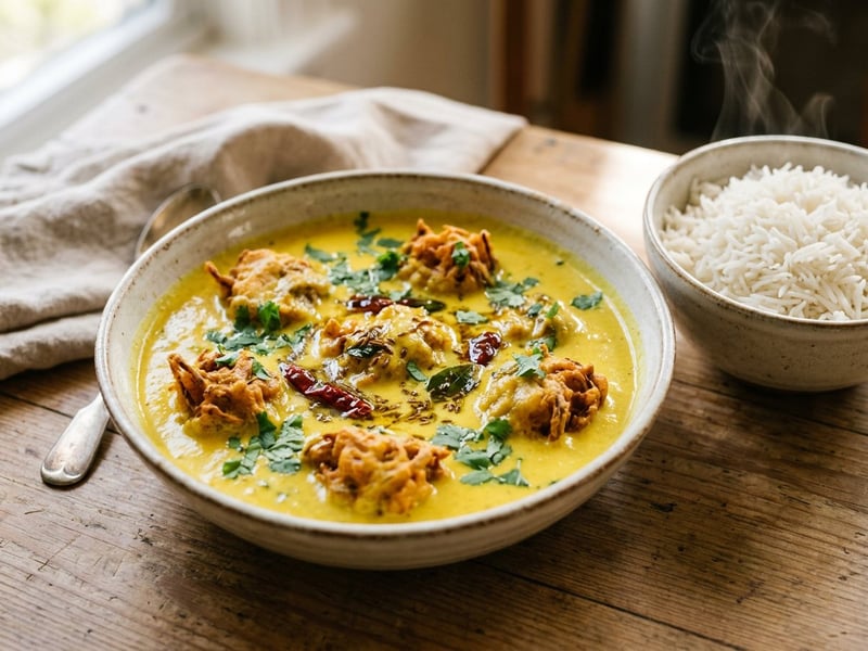 Indisches Kadhi Pakora | Kichererbsen-Krapferl in Joghurtcurry