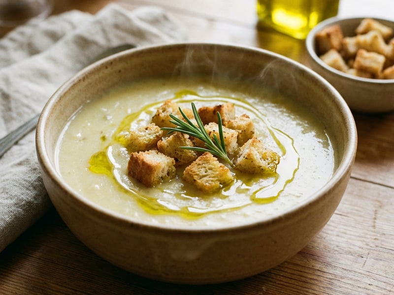 Cremige Erdäpfelsuppe mit Rosmarin und Croutons