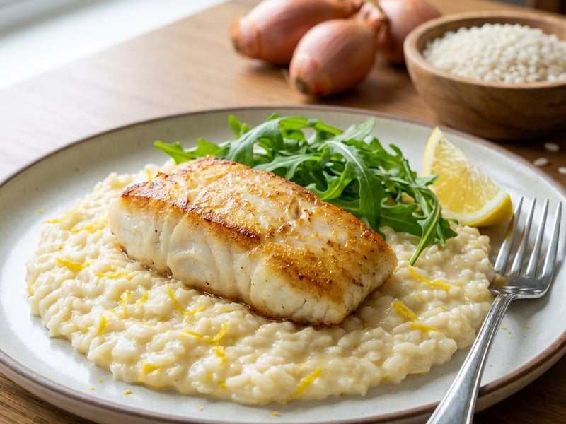 Cod on Lemon Risotto with Arugula