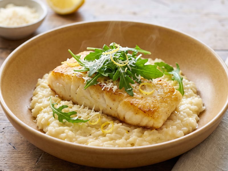 Cod on Lemon Risotto with Arugula