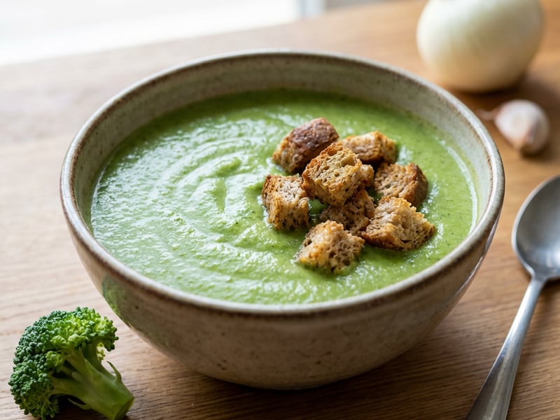 Creamy Broccoli Soup with Whole Wheat Croutons