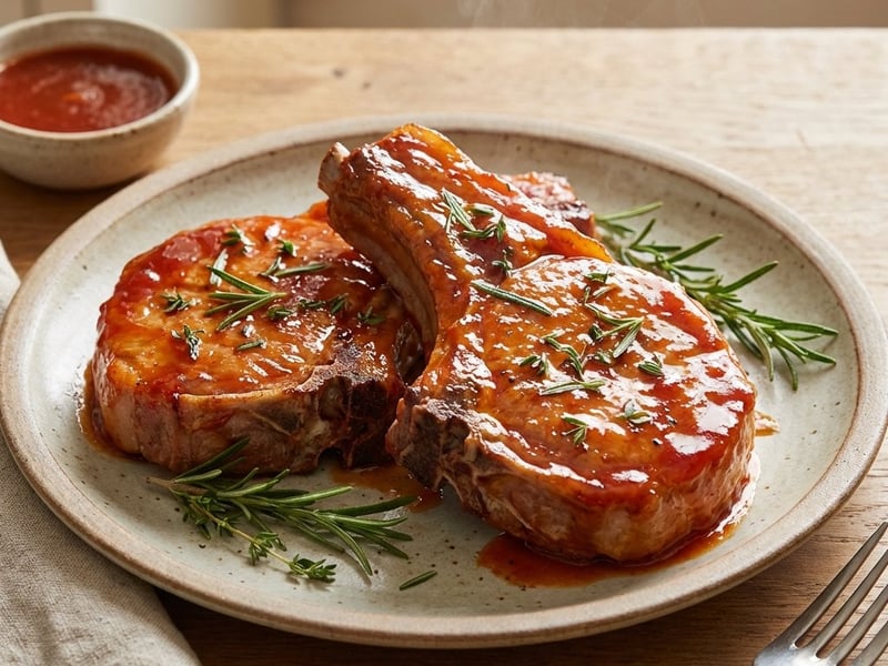 Süß-saure Schweinskoteletts aus dem Ofen