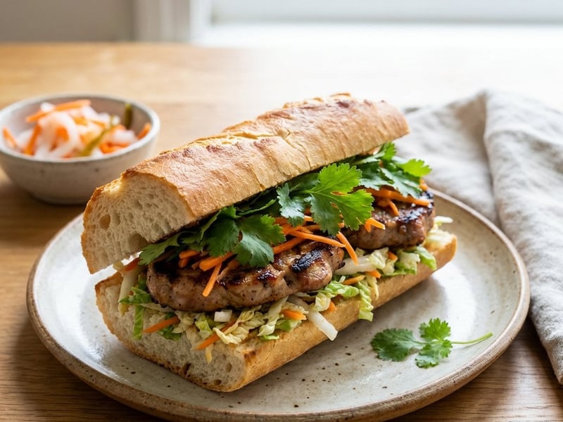 Asiatischer Schweinefleisch-Burger mit Koriander & Ingwer