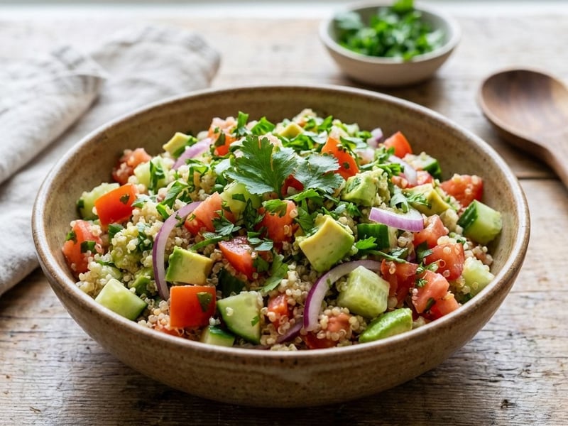 Bunter Quinoa-Salat mit Avocado und Gemüse