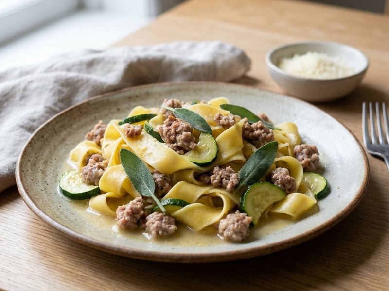Pappardelle mit Salsiccia, Zucchini und Salbei