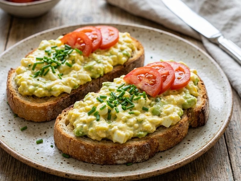 Cremiger Ei-Avocado-Aufstrich mit Paradeisern