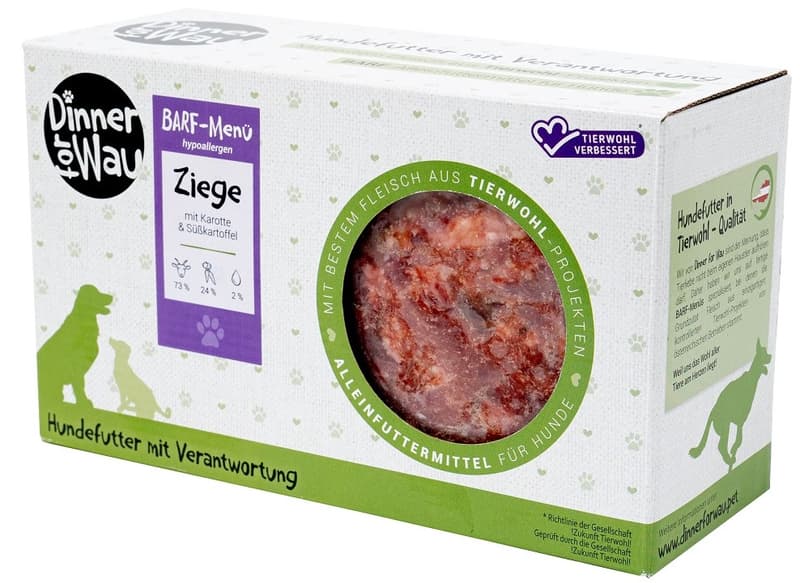 Dinner for Wau BARF Menü Ziege hypoallergen (tiefgekühlt)