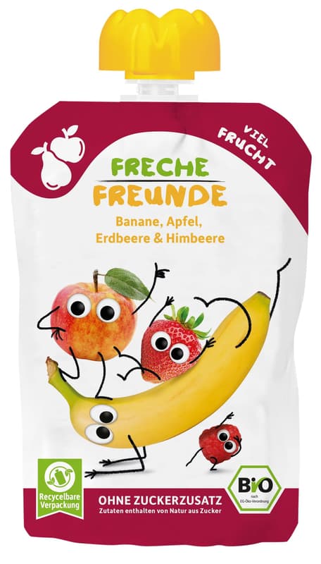 Freche Freunde BIO Quetschie Banane, Apfel & Himbeere