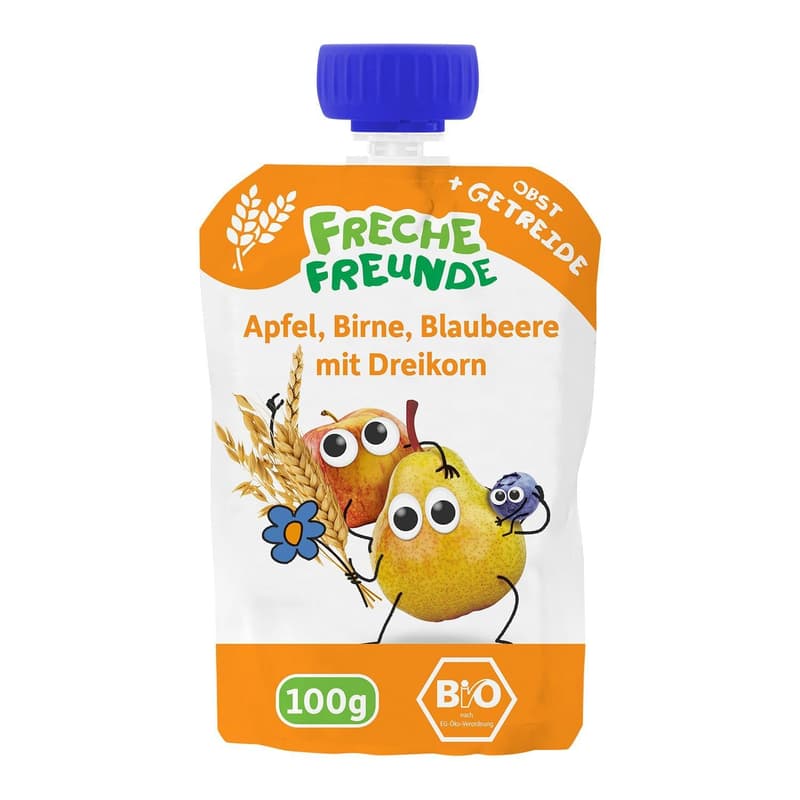 Freche Freunde BIO Quetschie Apfel, Birne, Blaubeere & Dinkel