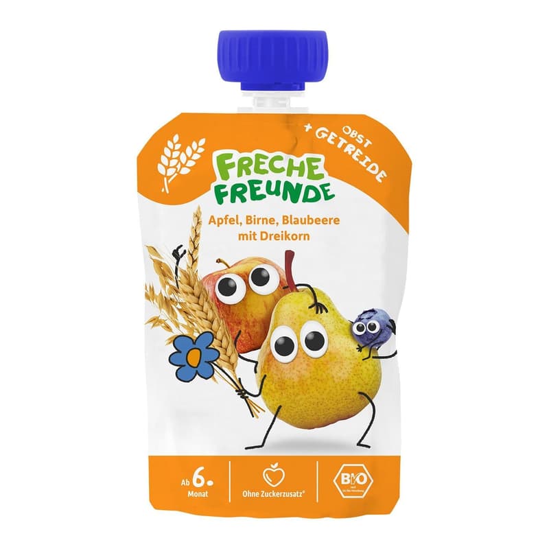 Freche Freunde BIO Quetschie Apfel, Birne, Blaubeere & Dinkel