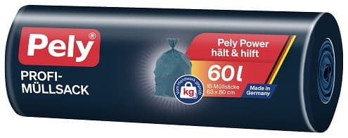 Pely® KLIMA-NEUTRAL professional bin liner with drawstring, 60 litres, 15 pieces