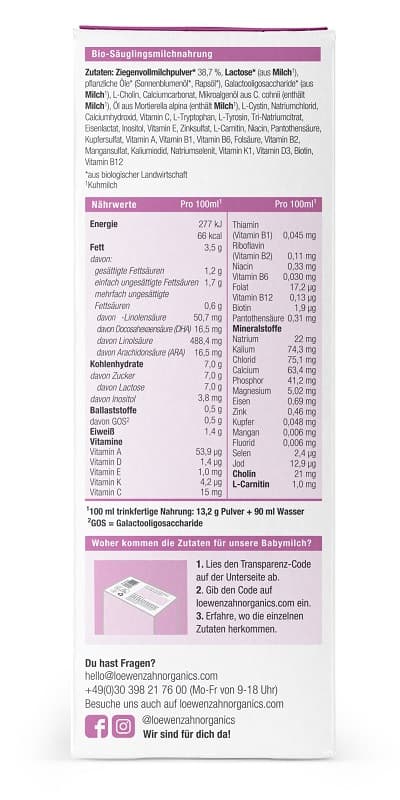 Löwenzahn Organics BIO Pre Anfangsmilch 0+ auf Ziegenmilchbasis