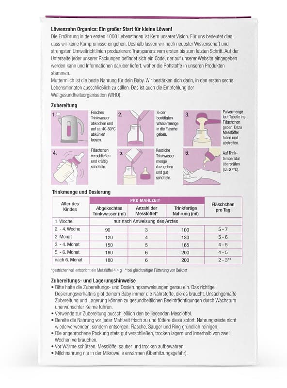 Löwenzahn Organics BIO Pre Anfangsmilch 0+ auf Ziegenmilchbasis