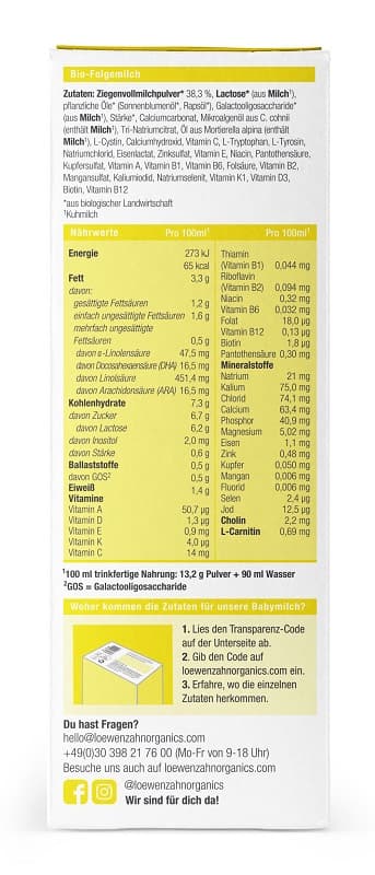 Löwenzahn Organics BIO Folgemilch 6+ Monate Ziegenmilch