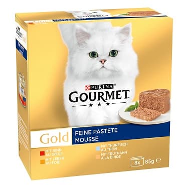 GOURMET Gold Feine Pastete Thunfisch, Leber, Truthahn und Rind (8x85g)