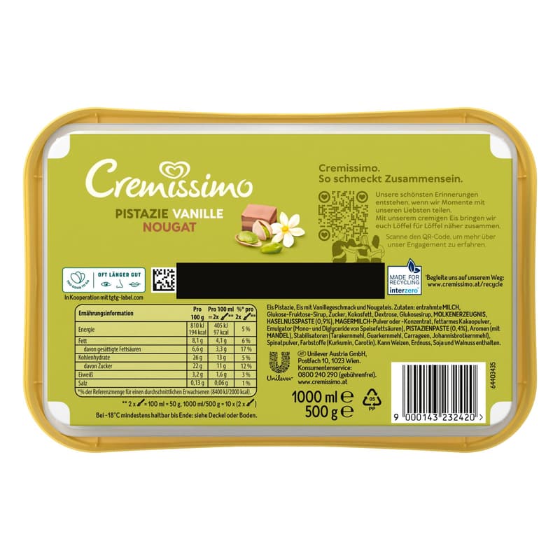 Cremissimo Pistachio Vanilla Nougat Ice Cream