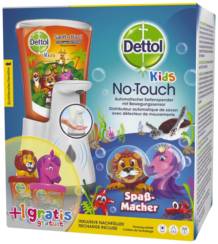 Dettol NoTouch KIDS Automatischer Seifenspender für Kinder inkl. Nachfüller + Tieraufsatz