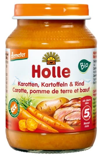 Holle BIO Glas Menü Karotten, Kartoffel & Rind Demeter, ab dem 5. Monat