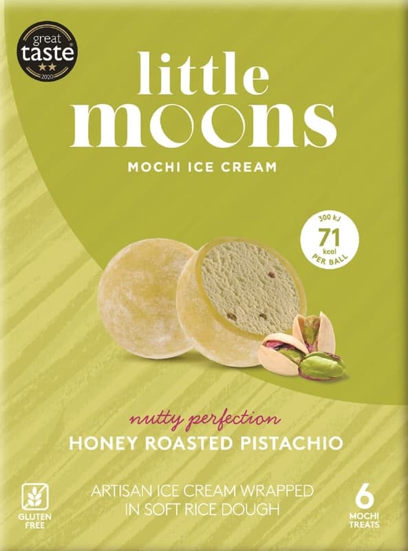 LITTLE MOONS Mochi with honey roasted pistachio ice cream