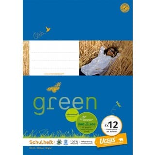 URSUS GREEN Heft FX 12 A4 20 Blatt liniert mit Rahmen blau