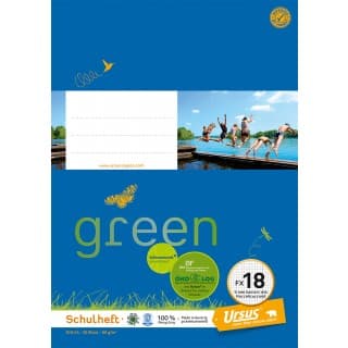 URSUS GREEN Heft FX 18 A4 20 Blatt kariert mit Korrekturrand blau