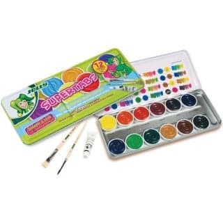 JOLLY Deckfarbkasten mit 2 Pinseln und Deckweiß 12 Stück mehrere Farben