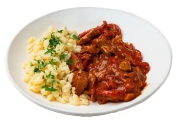 vegan paprika chicken with "Nockerl" (a kind of Austrian dumplings)