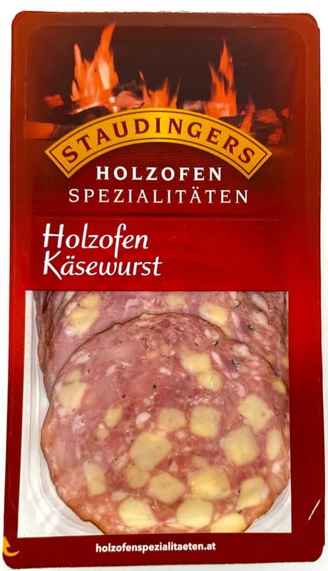Staudinger Holzofen Käsewurst geschnitten