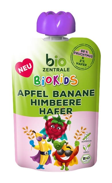 Biozentrale BIO Kids Fruchtmus Apfel-Bananer-Himbeere-Hafer