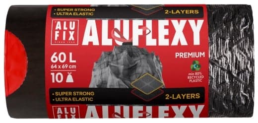 ALUFIX Garbage bags Drawstring FLEXY LDPE 64x69cm steel 60L/10pcs