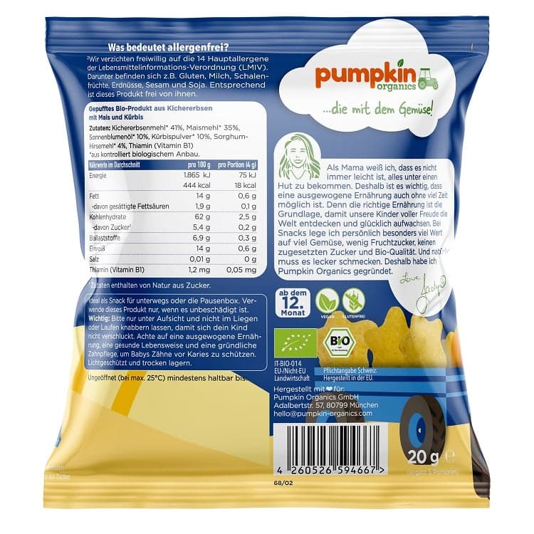 Pumpkin Organics - Bio Kichererben Sterne mit Mais & Kürbis