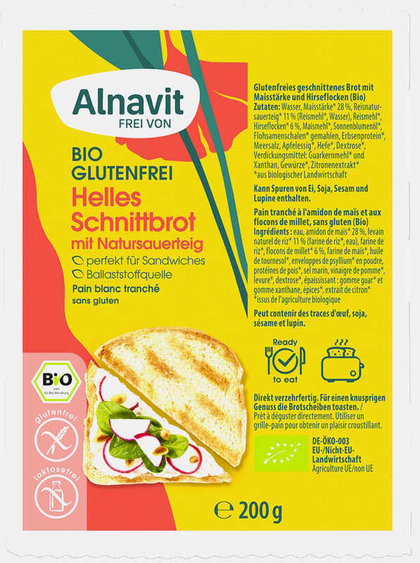 Alnavit BIO Helles Schnittbrot geschnitten glutenfrei