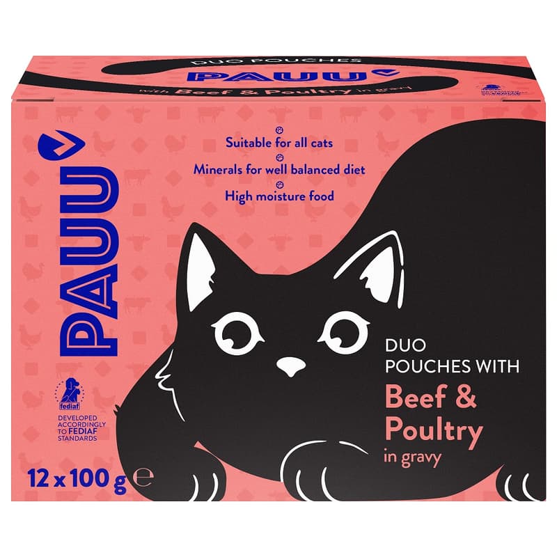 Pauu cat pouches with beef and poultry in sauce