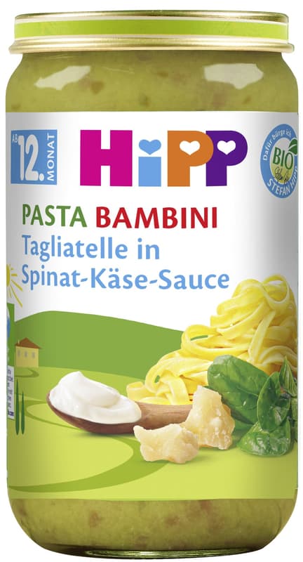 HiPP BIO Pasta Bambini - Tagliatelle in Spinat-Käse-Sauce, ab dem 12. Monat