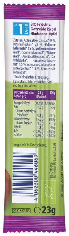 HiPP BIO Zebra Früchte Riegel Himbeere in Banane Apfel