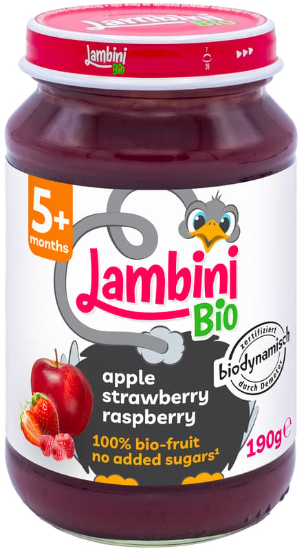 Lambini BIO demeter Erdbeere, Himbeere in Apfel, ab dem 5. Monat