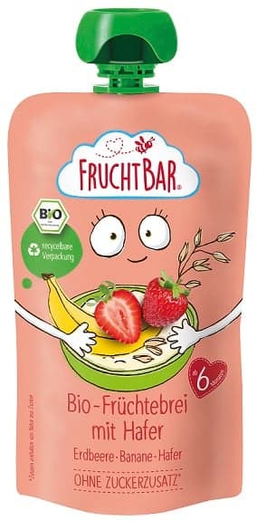 FruchtBar Organic fruit puree with oats Strawberry, banana, oats